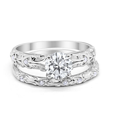 Art Deco Bridal Set Engagement Ring Piece Simulated Cubic Zirconia 925 Sterling Silver